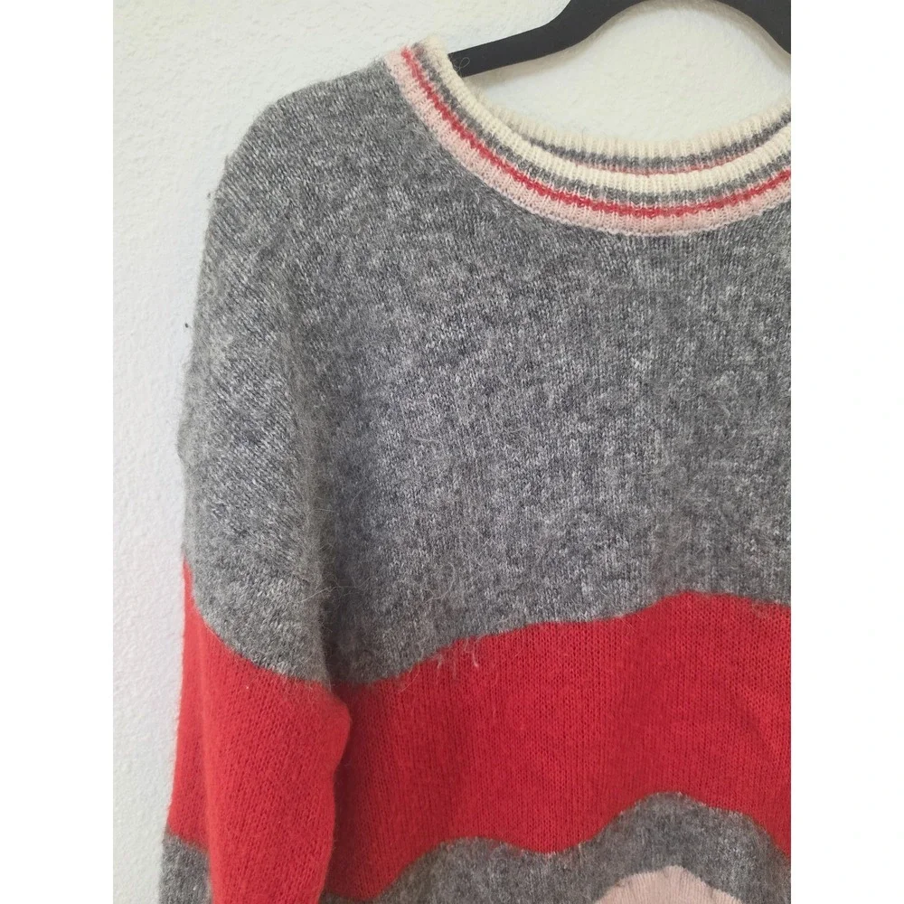 & Other Stories Striped Pullover Sweater M Grey Red Pink Crew Neck Wool
